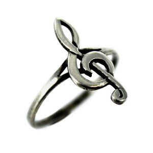 Antiqued Sterling Silver Music Note Treble Clef Ring Size 6.5